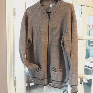 Vintage Men's Tan Brown Grandpa Wool Blend Zippered Sweater Cardigan | Large